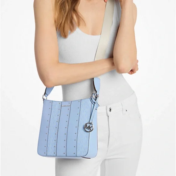 Michael Kors Jet Set Small Studded Patchwork and Signature Logo Crossbody - Picture 1 of 12